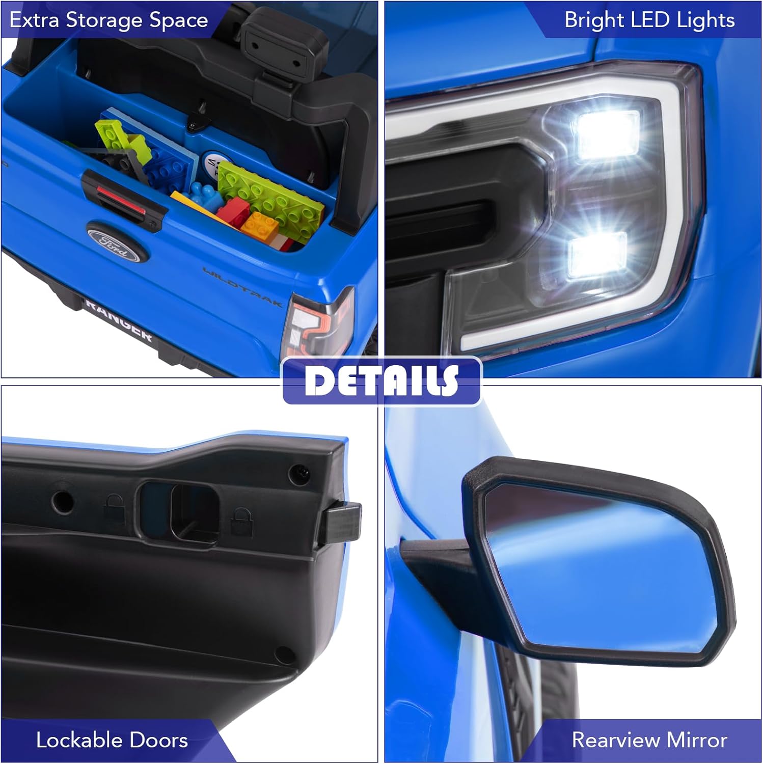 Ford Ranger | 12V Kids Electric Ride-On Truck Remote Control, LED Lights & Music Player