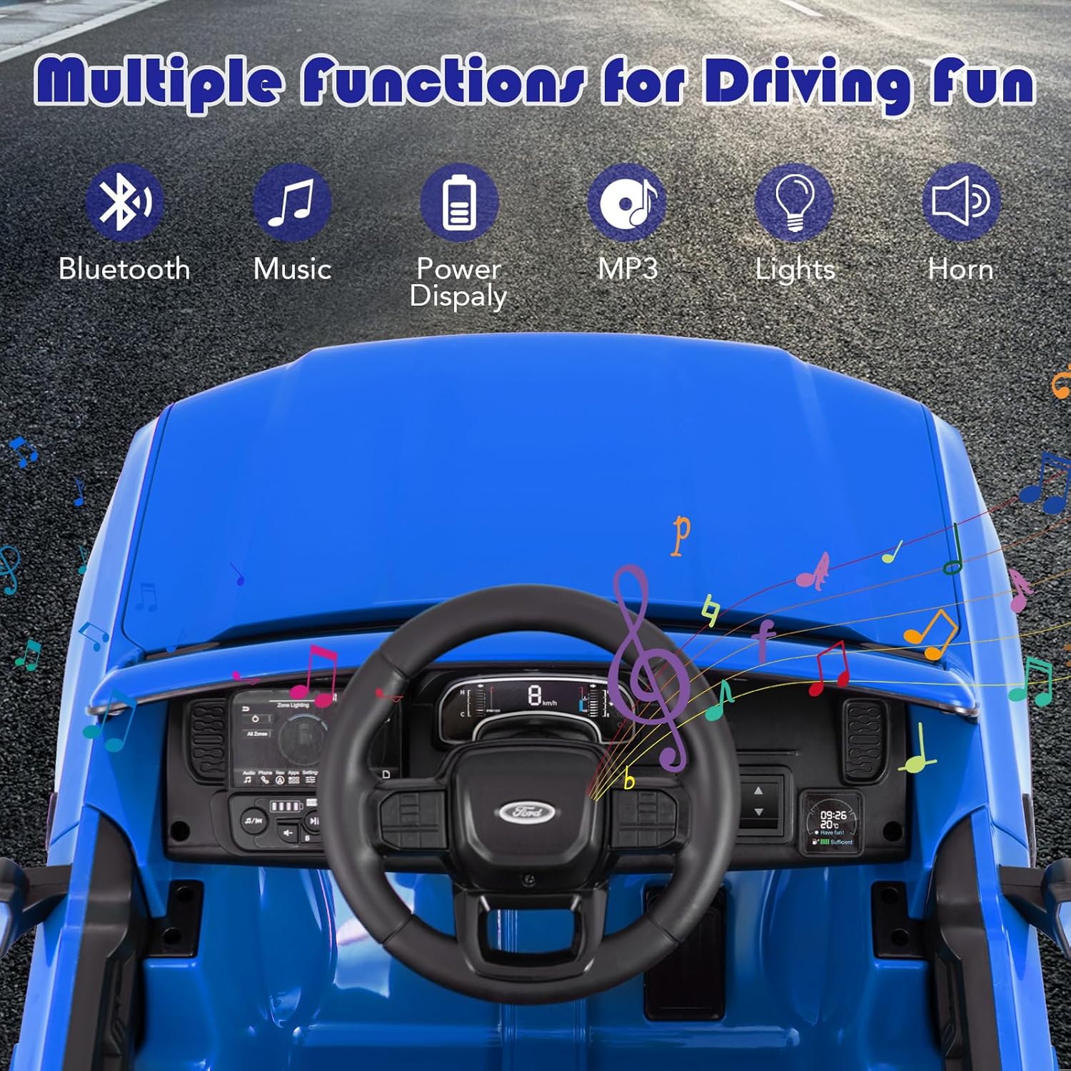 Ford Ranger | 12V Kids Electric Ride-On Truck Remote Control, LED Lights & Music Player